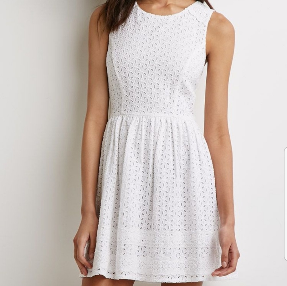 Forever21 White Eyelet Cinched Waist Minidress - Small